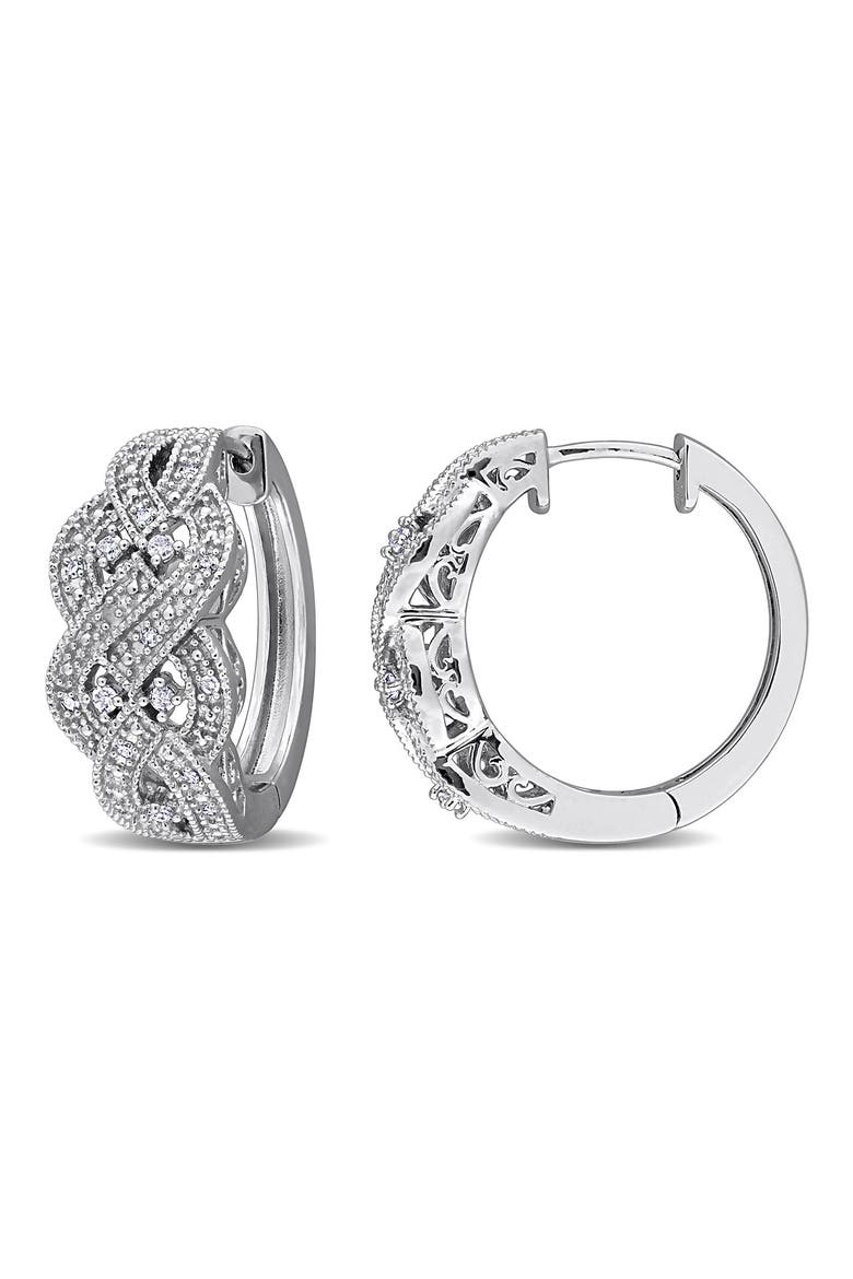 Braided Diamond Hoop Earrings, Main, color, SILVER