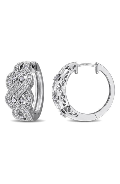 Braided Diamond Hoop Earrings