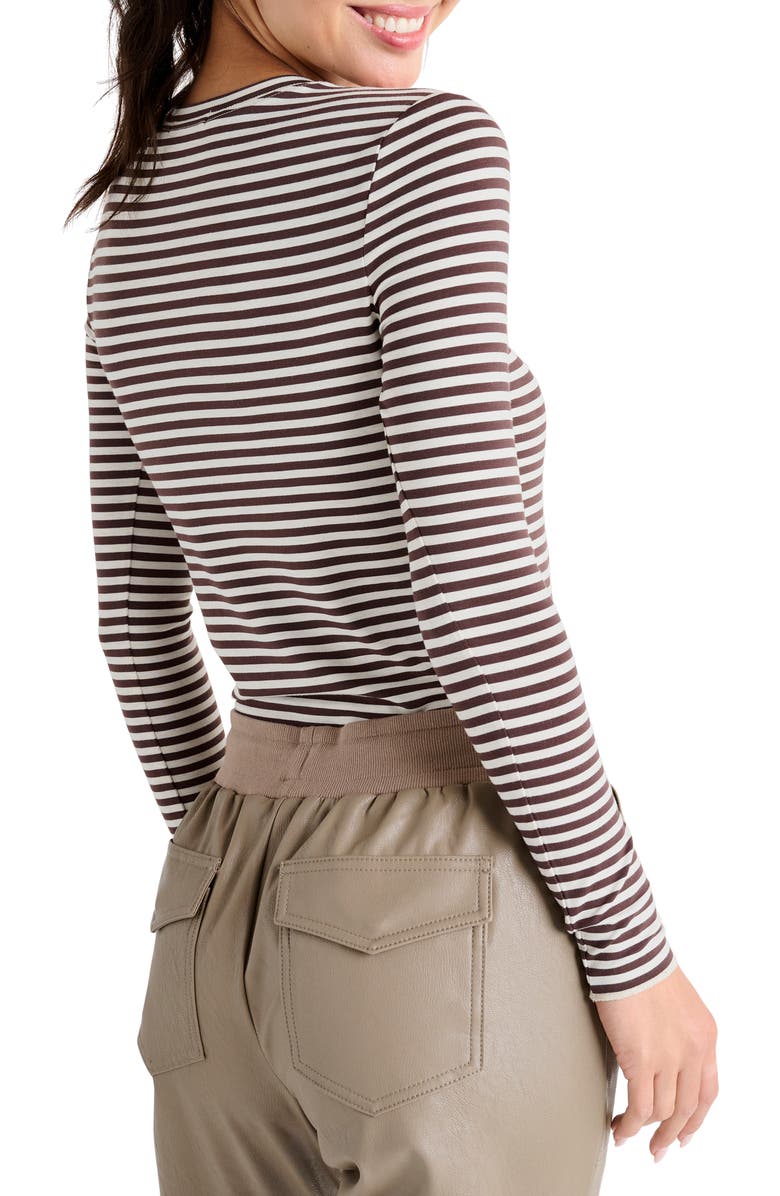 Splendid Stripe Long Sleeve Tee, Alternate, color, Oat H/ Chocolate