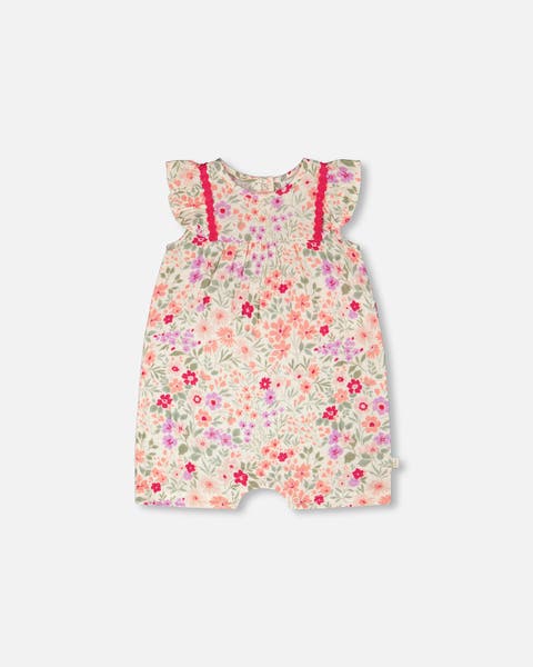 Sleeveless Flutter Ruffles Printed Flowers Romper (Baby)