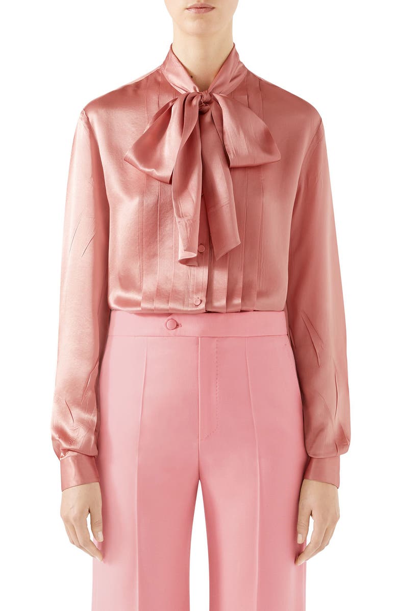 Gucci Silk Satin Bow Blouse, Main, color,