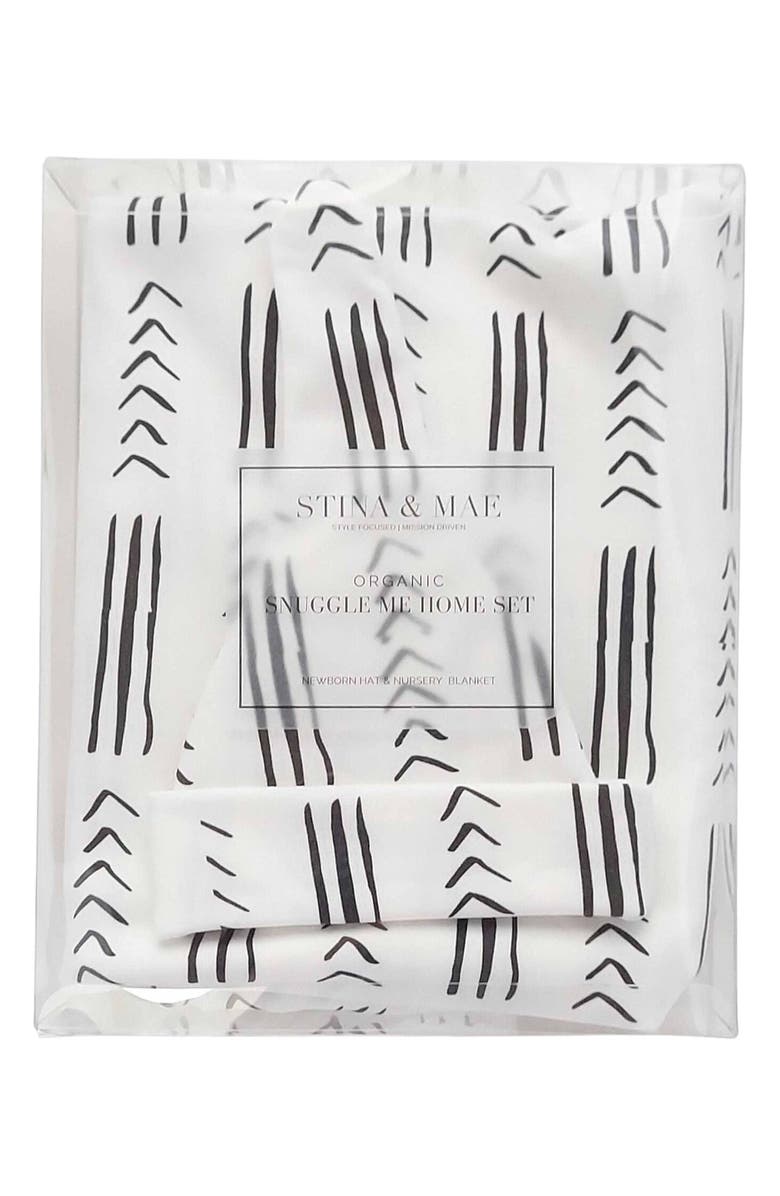 STINA AND MAE Mudcloth Snuggle Me Home Baby Hat & Blanket Gift Set, Alternate, color,