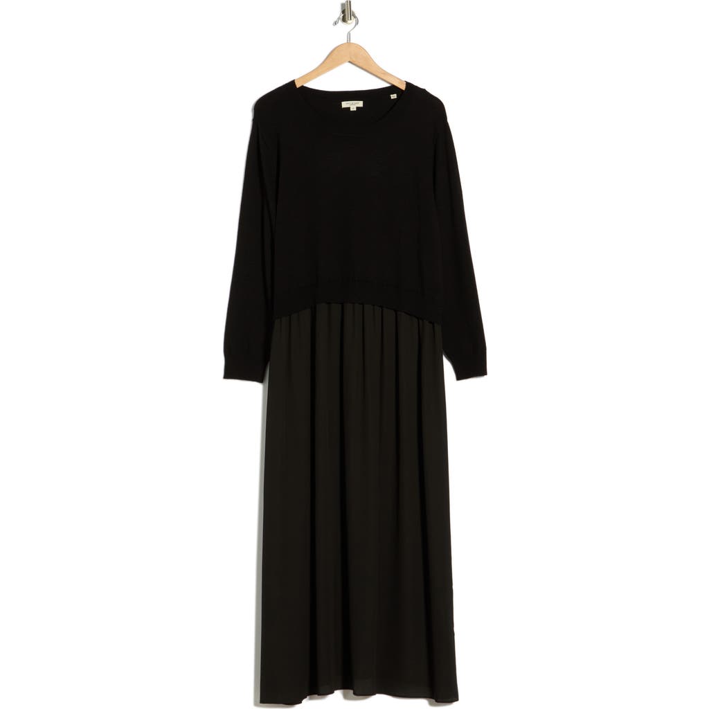 Max Studio Long Sleeve Twofer Sweater Dress In Black