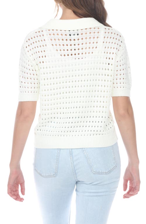 Shop Rain And Rose Open Stitch Sweater Polo In White