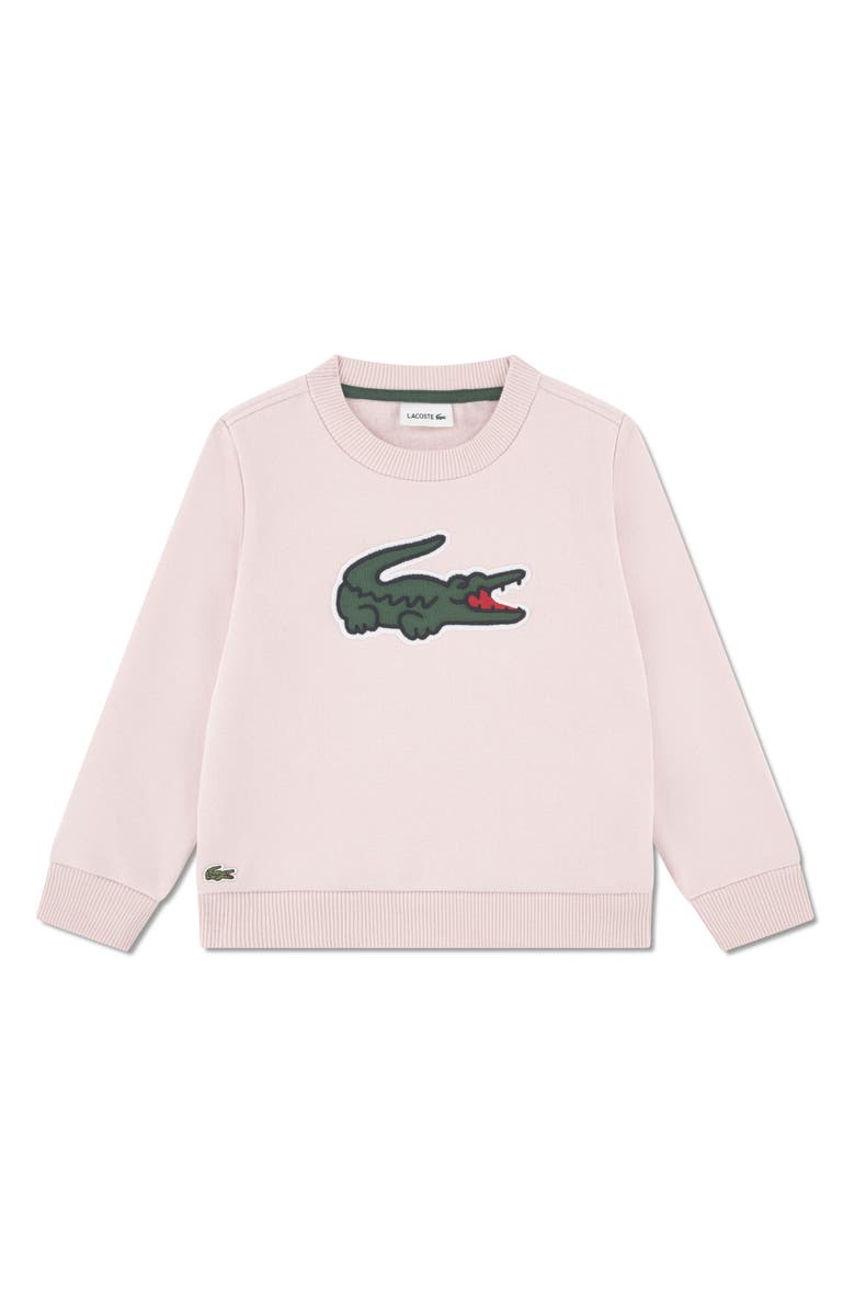 Lacoste Kids' Piqué Appliqué Crewneck Sweatshirt, Main, color, Pink