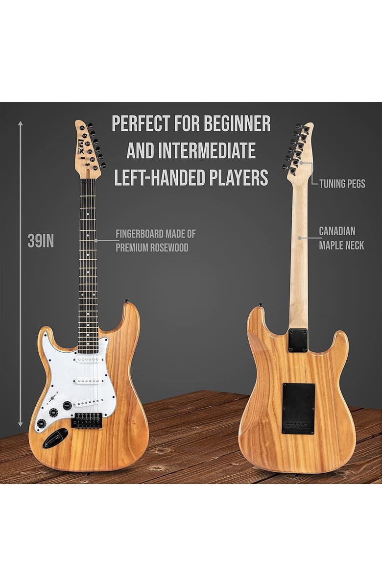 Lyxpro 36 Left Handed Electric Guitar Kit with Amp, Picks, Strap, Tuner, Cable & Case, Alternate, color, Natural