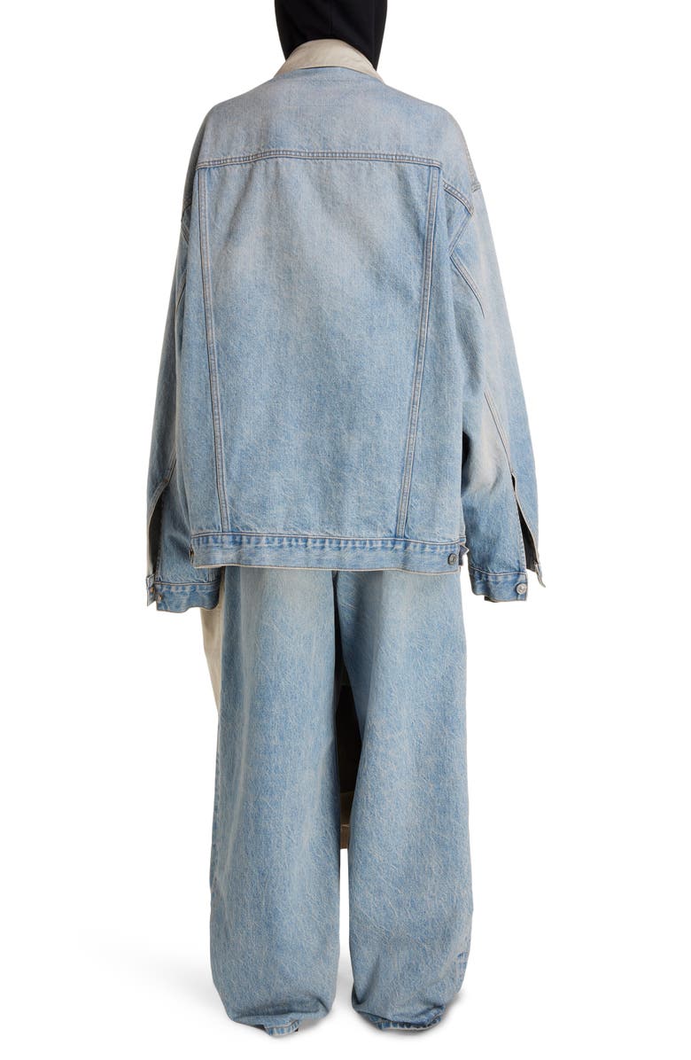 Balenciaga Cotton Drill & Denim Hybrid Car Coat, Alternate, color, Military Beige