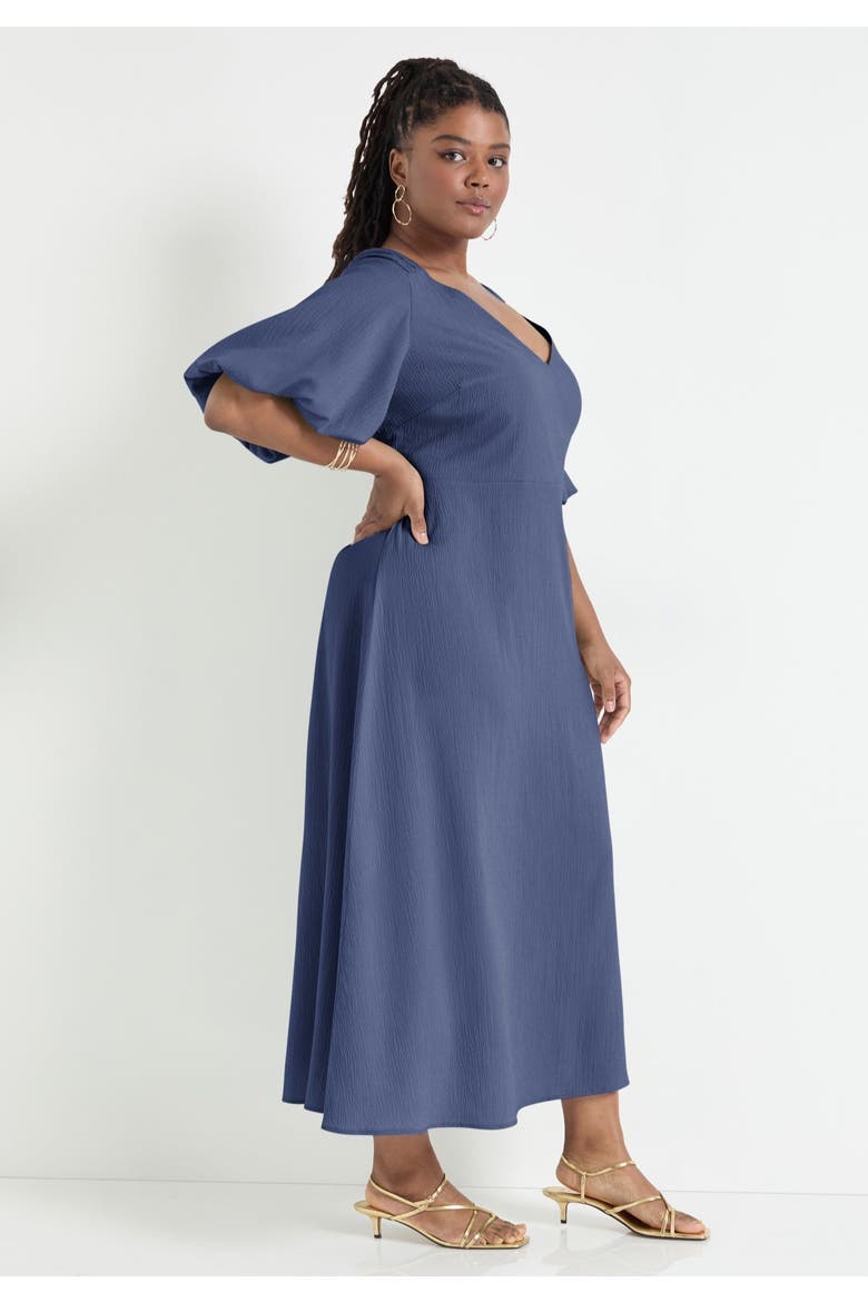 Puff-Sleeve Babydoll Maxi Dress, Alternate, color, GRAY BLUE