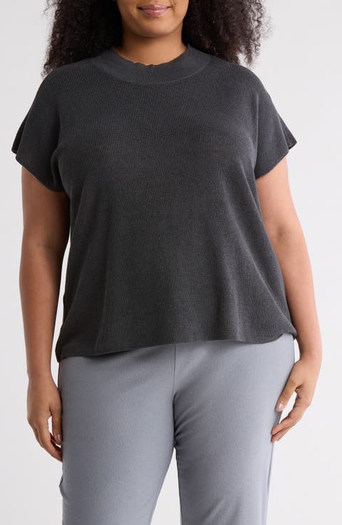 Mock Neck Organic Linen & Cotton Sweater (Plus)