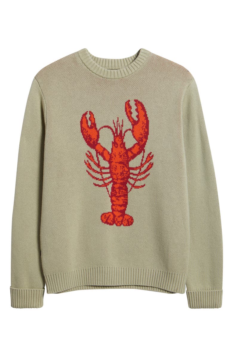 DARK SEAS Montauk Lobster Jacquard Cotton Crewneck Sweater, Alternate, color, Moss