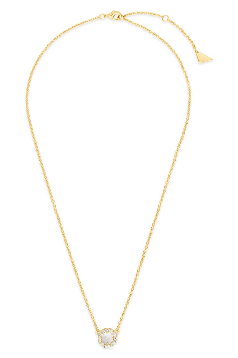 Bezel Cubic Zirconia Rose Petal Pendant Necklace, Alternate, color, GOLD/WHITE