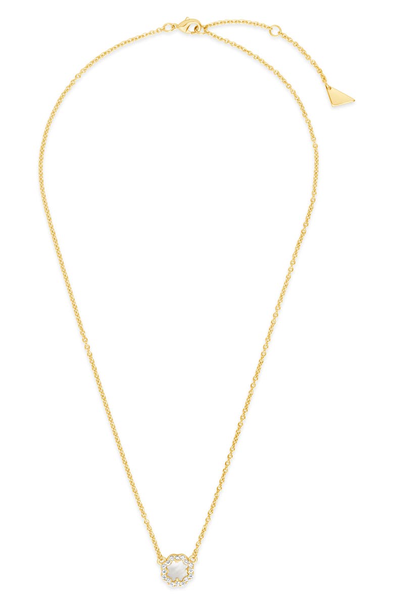 Sterling Forever Bezel Cubic Zirconia Rose Petal Pendant Necklace, Alternate, color, Gold/White