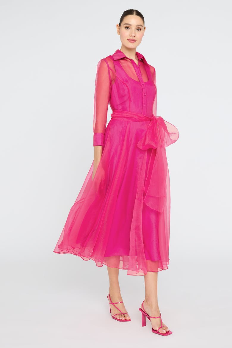 Starlette Organza Shirt Dress, Alternate, color, Sunset Fuscia