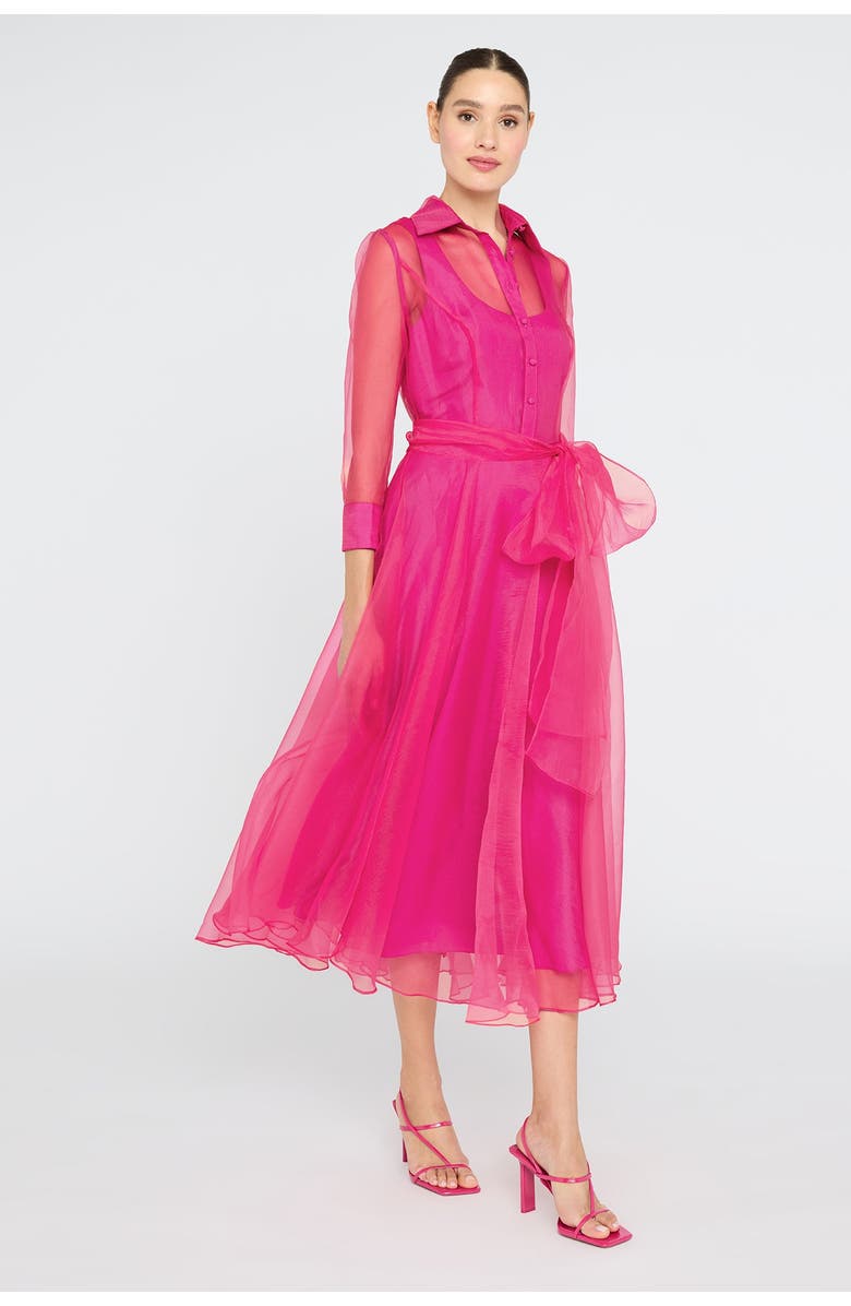Theia Starlette Organza Shirt Dress, Alternate, color, Sunset Fuscia
