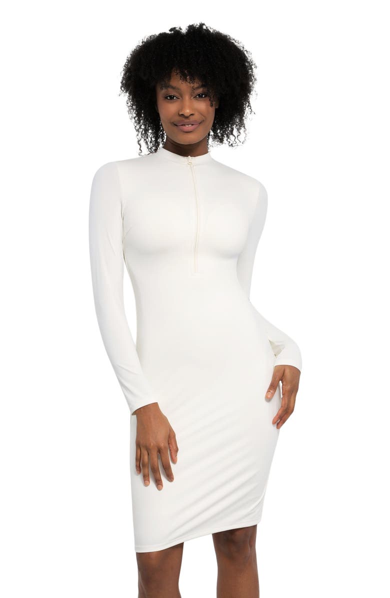 Popilush Redtag Thermal Shapewear Long Sleeve Mock Neck Midi Dress, Alternate, color, Creamy White