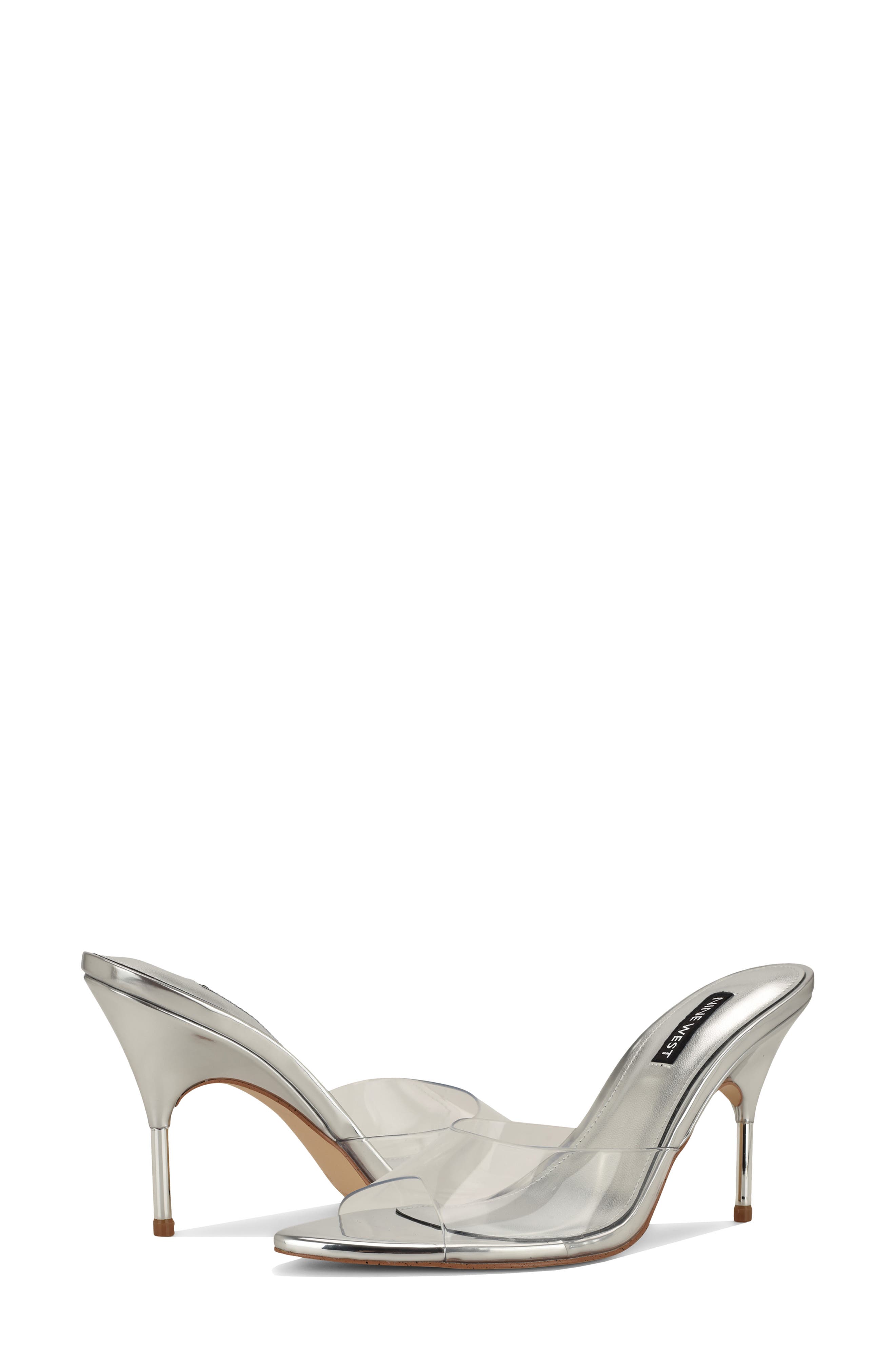 Nine West Vella Pointed Toe Slide Sandal, Alternate, color, Clear Silver