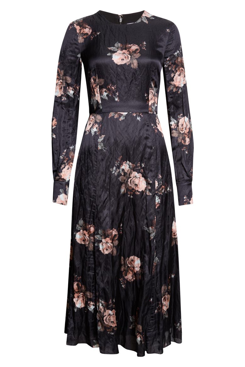 Margot Crushed Satin Midi Dress, Main, color, MARGOT BOUQUET BLACK