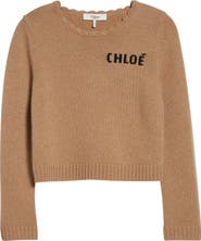 Chloé Scalloped Logo Crop Wool & Cashmere Sweater