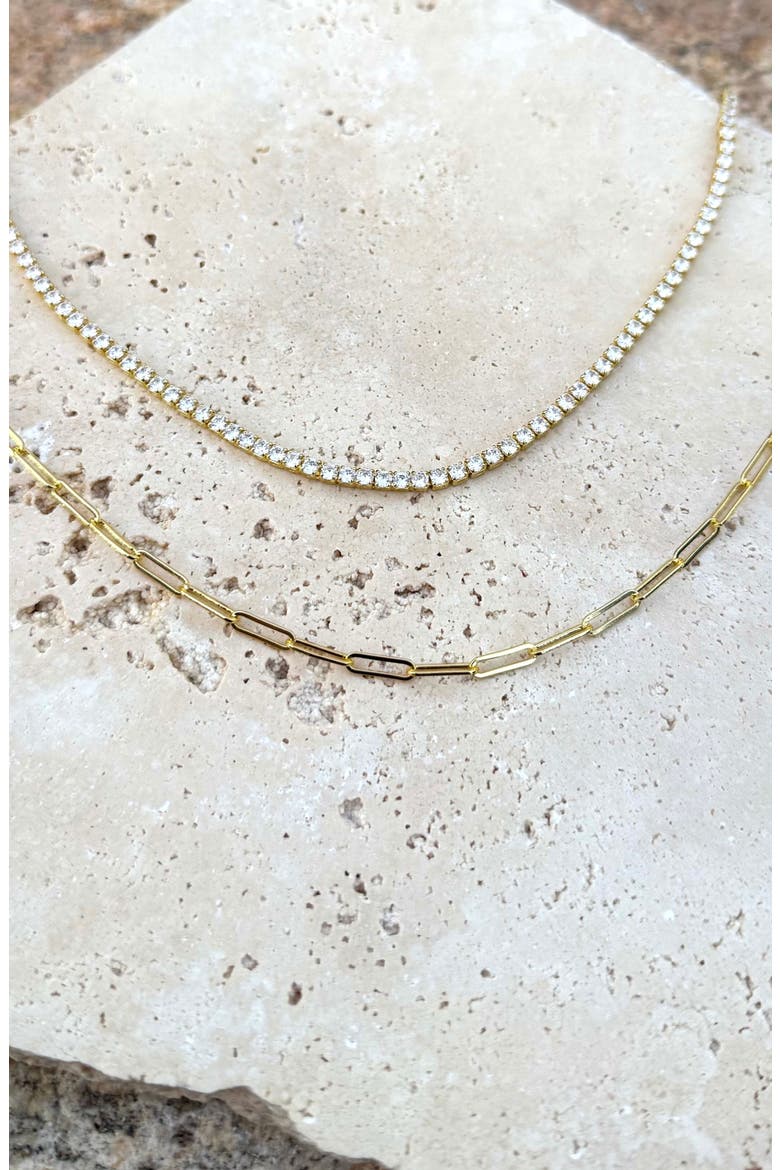 Layered Paper Clip Chain & Crystal Tennis Necklace, Alternate, color, GOLD