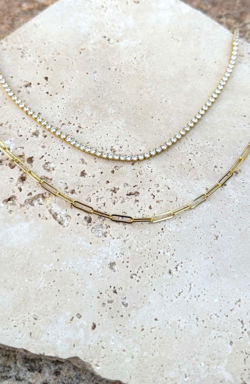 Adornia Paper Clip Chain And Tennis Necklace Set Gold In Gold