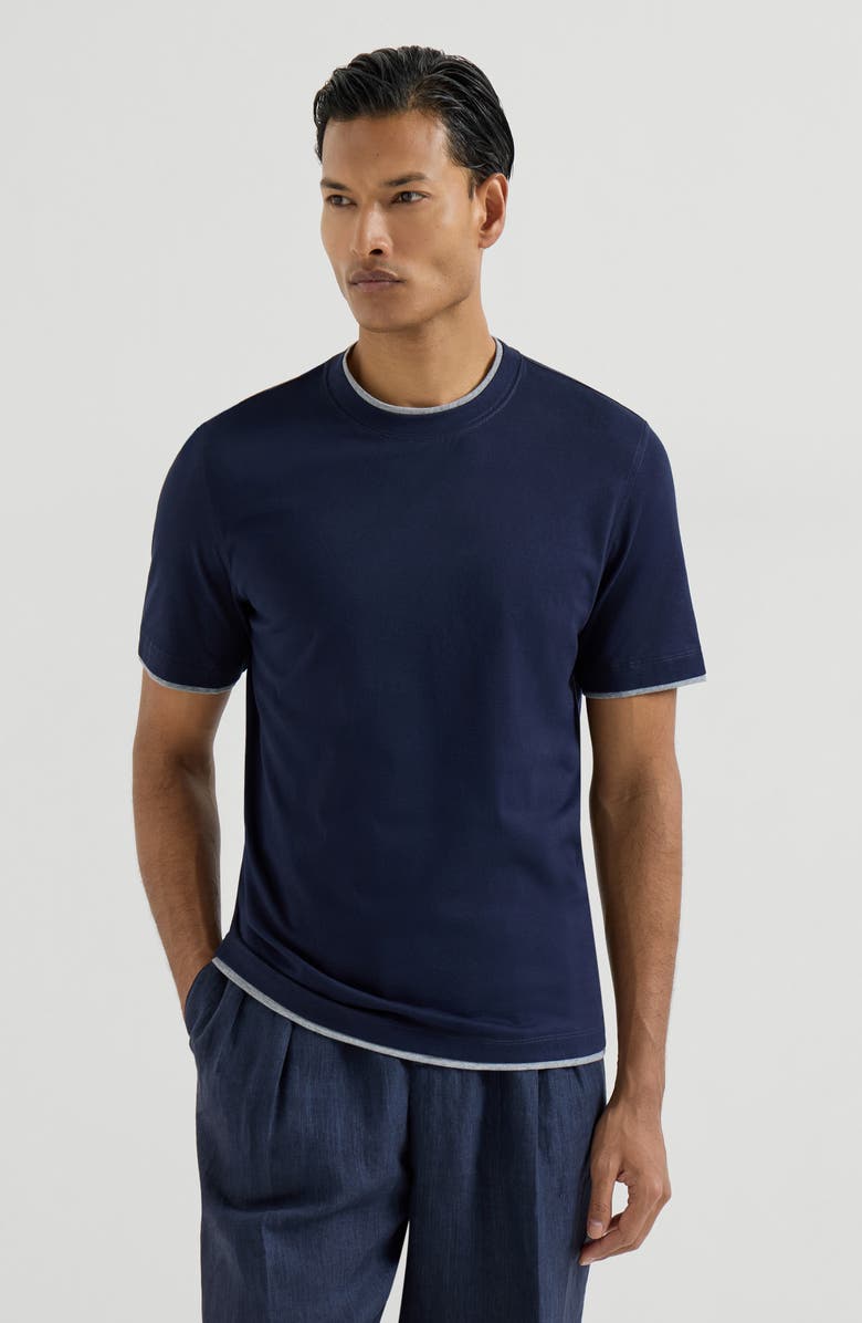 Brunello Cucinelli T-shirt with faux-layering, Alternate, color, Cobalt