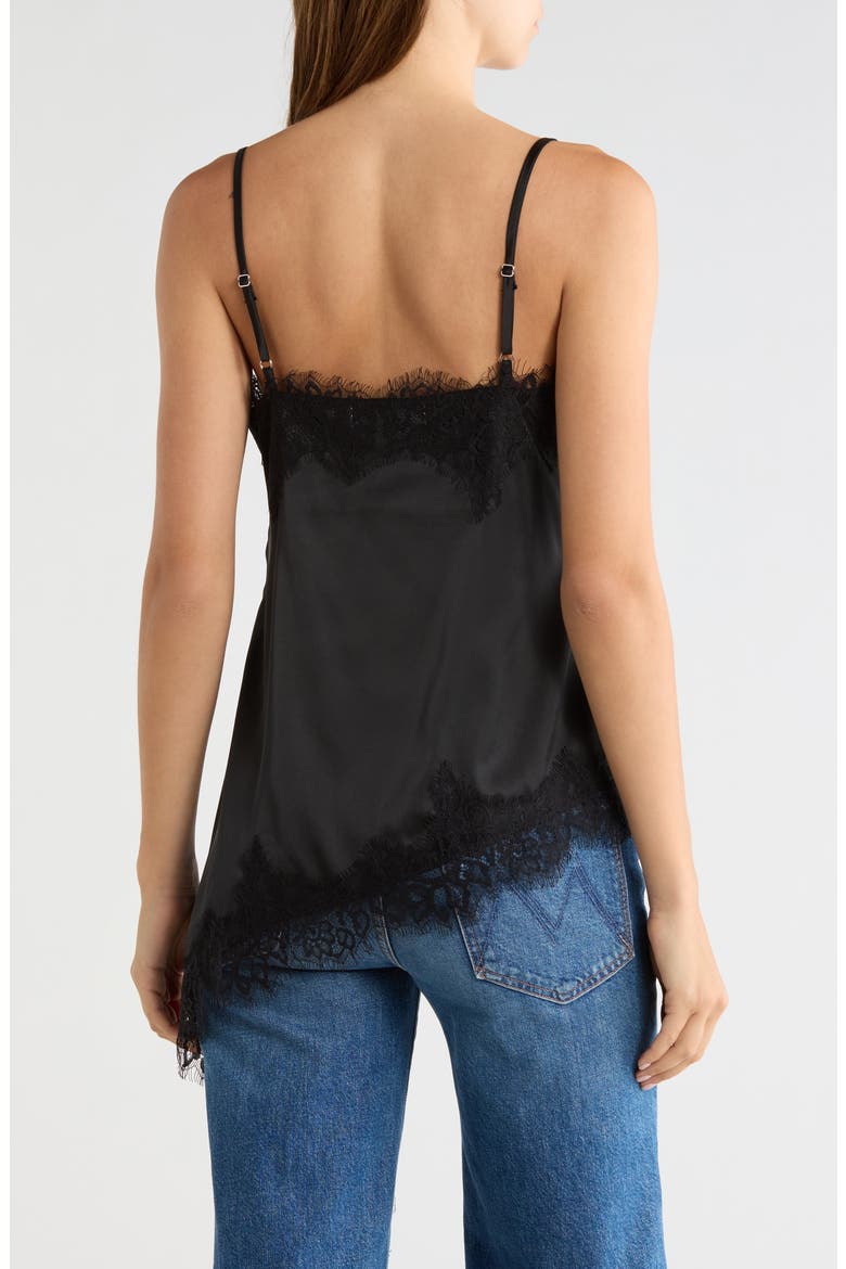 Lace Trim Asymmetric Hem Satin Camisole, Alternate, color, BLACK