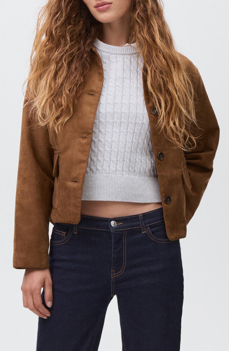 MANGO TEEN Faux Suede Jacket, Main, color, Tobacco Brown