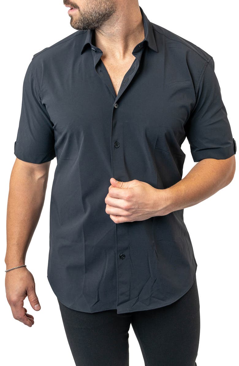 Maceoo Galileo Stretchcore Short Sleeve Performance Button-Up Shirt, Alternate, color, Black