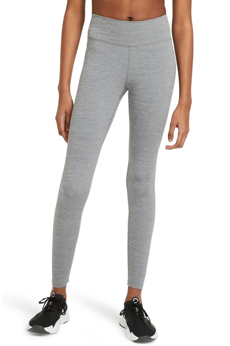 One Dri-FIT Leggings, Main, color, IRON GREY/ HEATHER/ WHITE