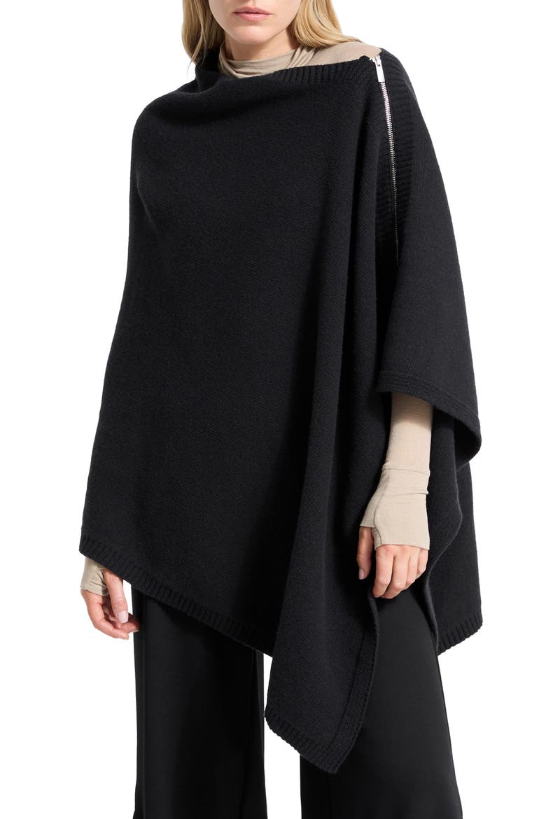 Mika Merino Wool Knit Cape, Main, color, BLACK