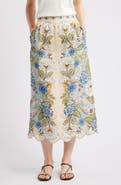 FARM Rio Garden Scarf Print Linen Midi Skirt