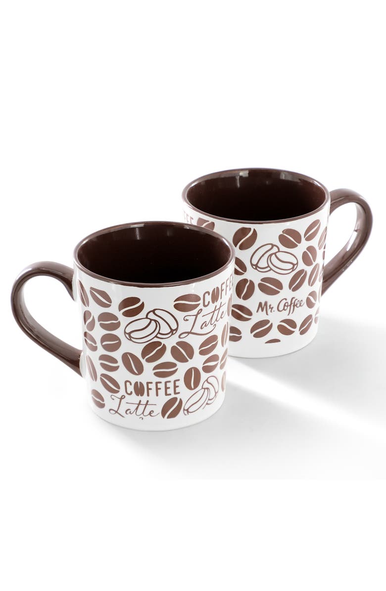 Mr. Coffee Vintage Brew 4 Piece 18 Ounce Coffee Bean Stoneware Mug Set, Alternate, color, Brown