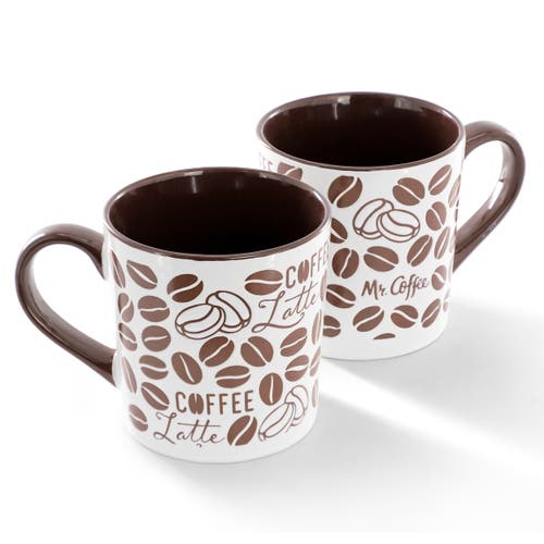 Mr Coffee Mr. Coffee Vintage Brew 4 Piece 18 Ounce Coffee Bean Stoneware Mug Set In Brown