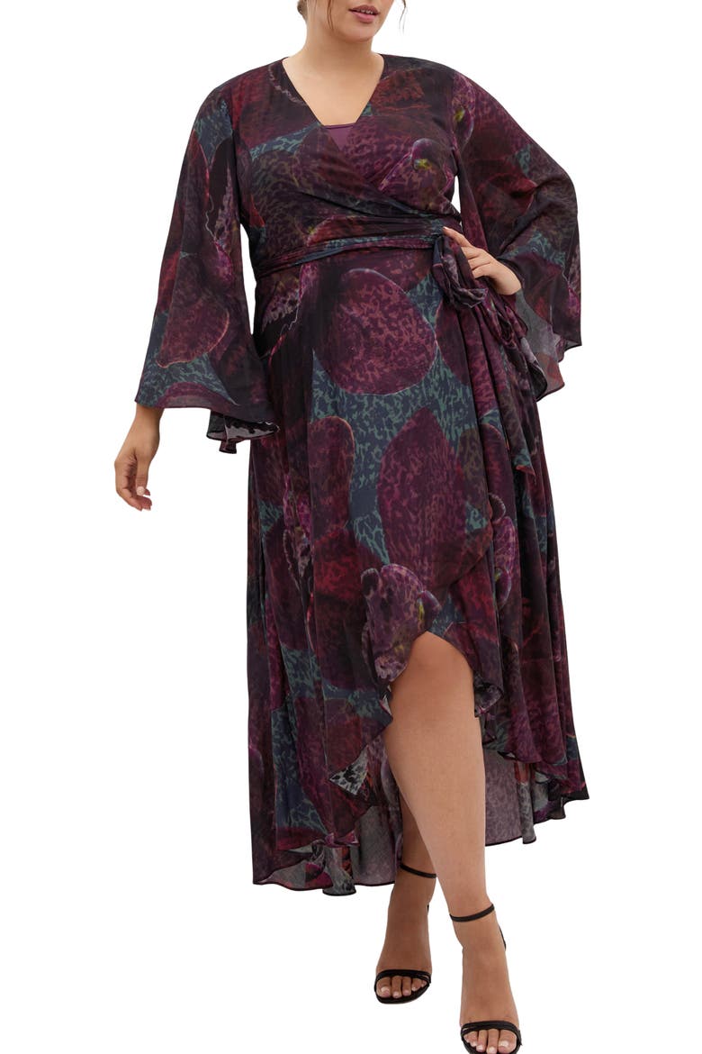 Evangeline Wrap Maxi Dress, Main, color, BLACK ORCHID