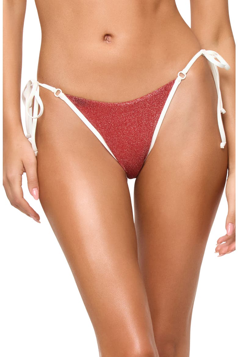 Banning Full Coverage Side Tie Bikini Bottoms, Main, color, REDWOOD/ CREAM