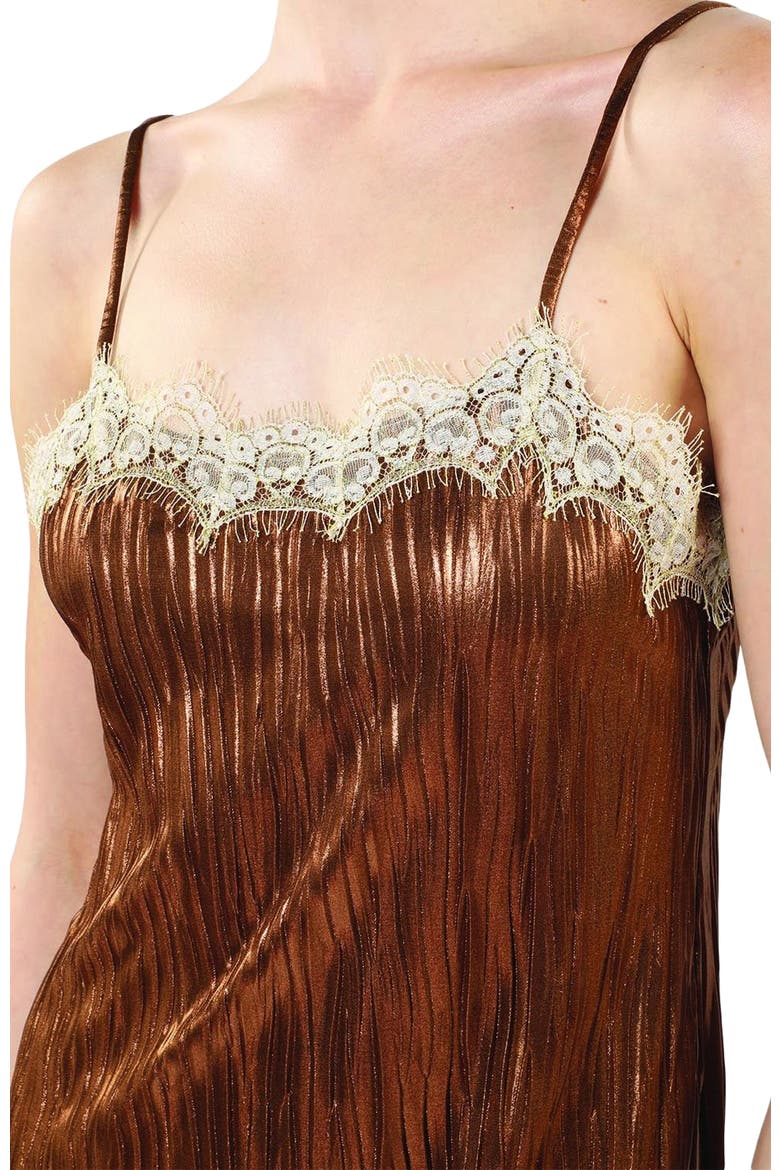 Fortuny Pleats Lace Slip Maxi Dress, Alternate, color, Bronze