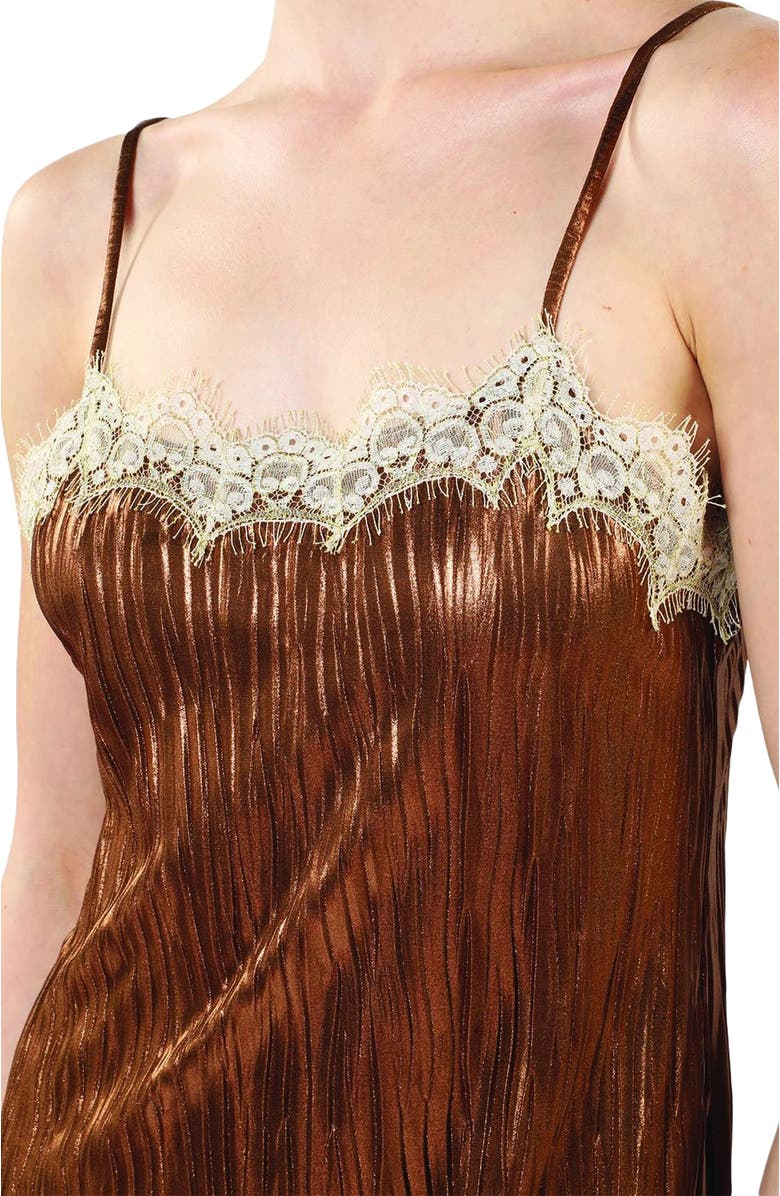 Anna Sui Fortuny Pleats Lace Slip Maxi Dress, Alternate, color, Bronze