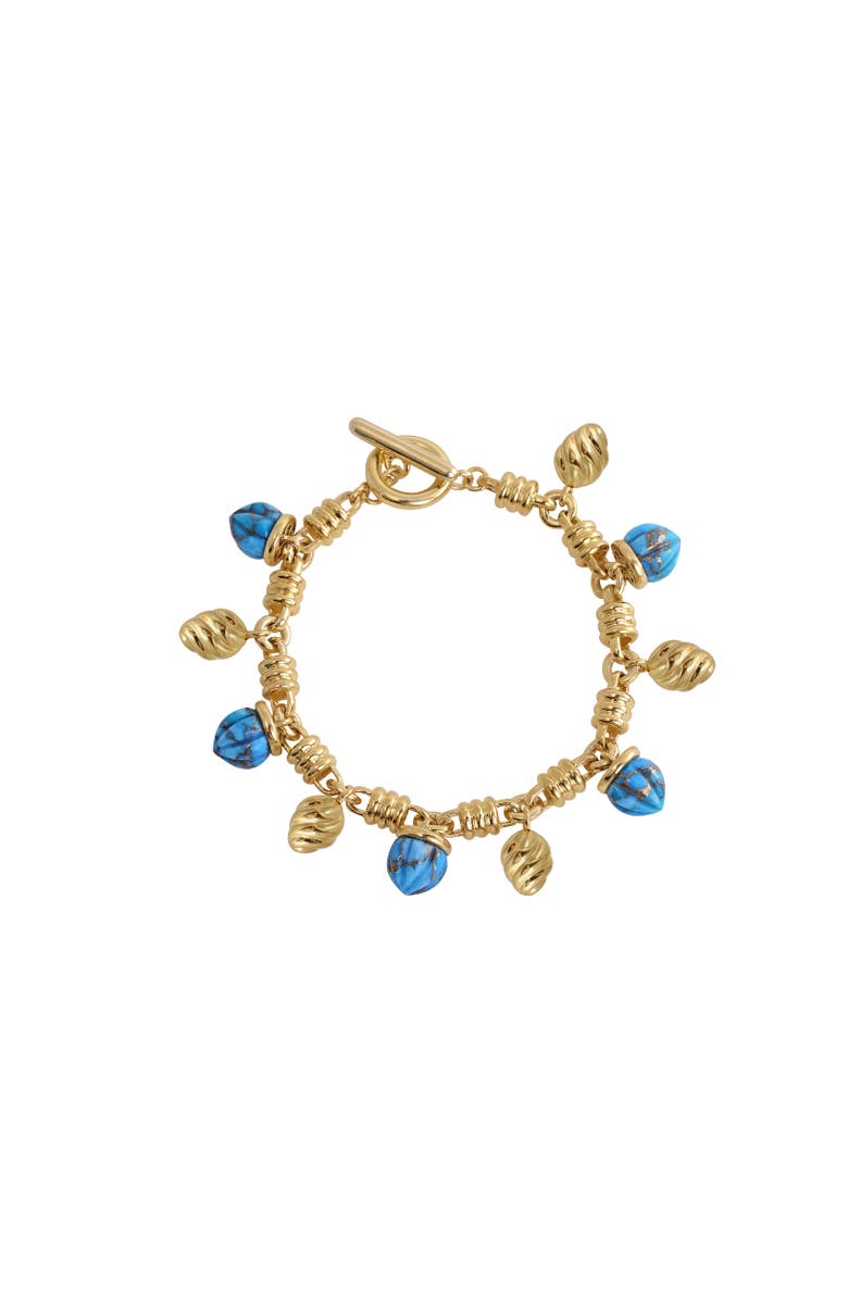 LuvMyJewelry Sunshine Twist Turquoise Gemstone Yellow Gold Plated Silver Charm Women Bracelet, Main, color, 