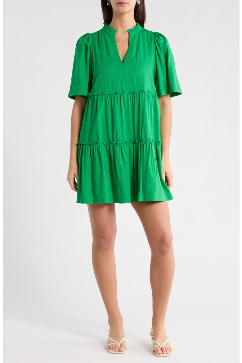 Gibson Dixie Tiered Cotton Dress, Main, color, KELLY-GREEN