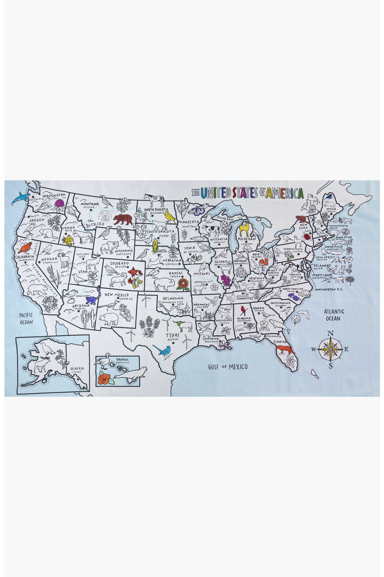 United States Map Color In Tablecloth, Main, color, Light Blue/Multicolor