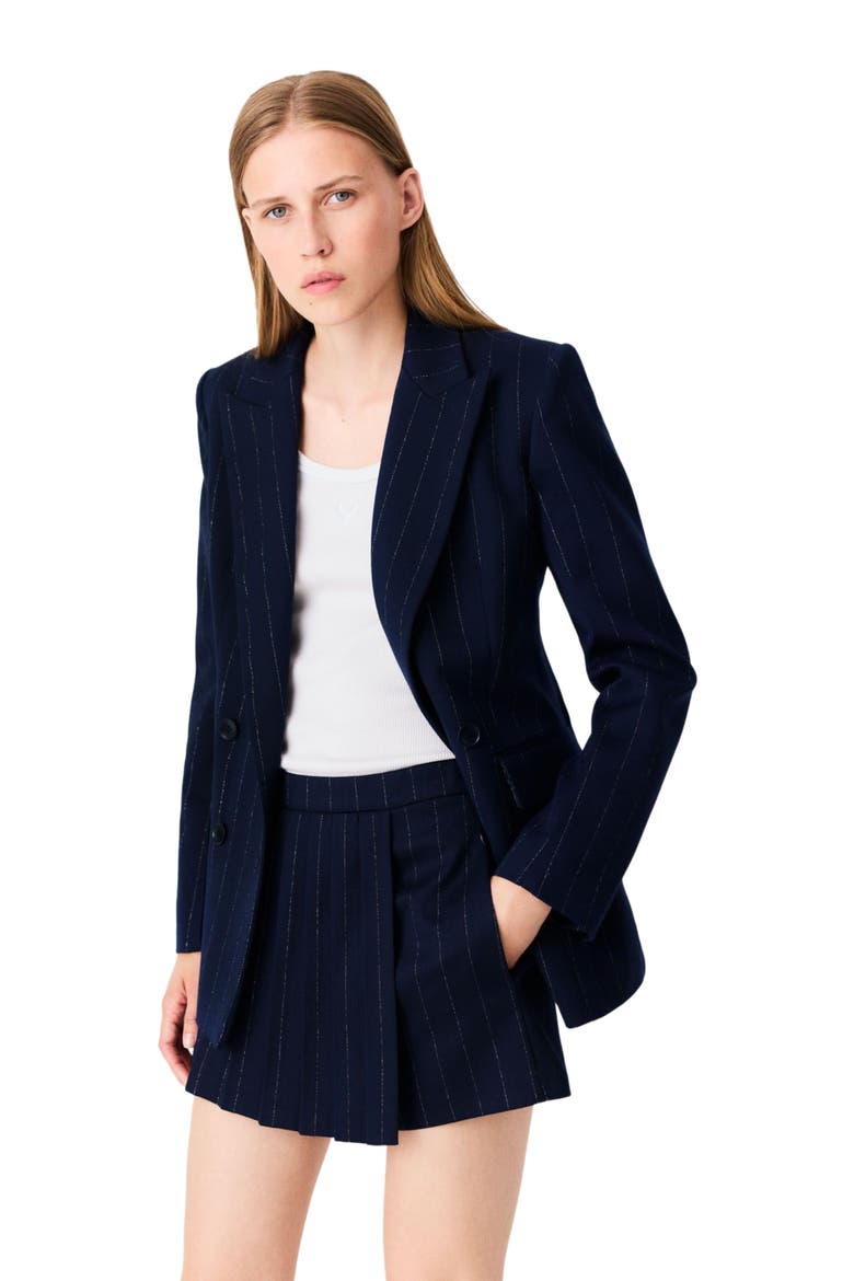 Tailored shorts with lurex, Alternate, color, Navy