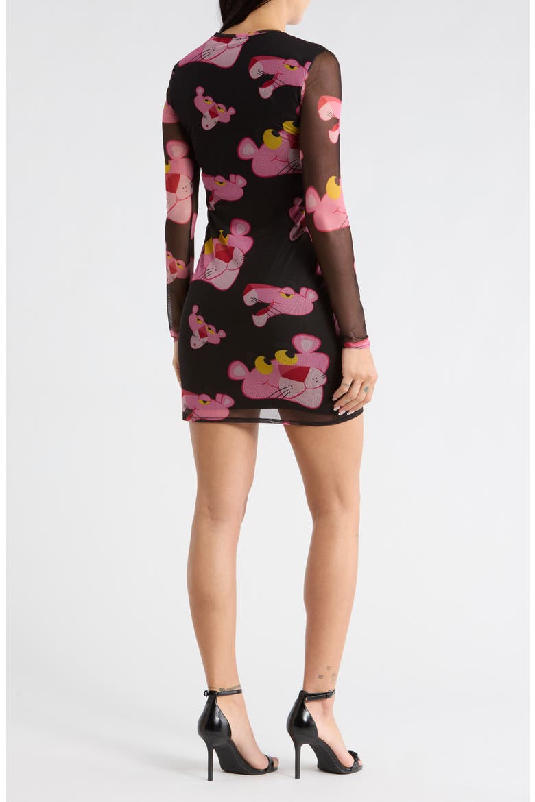 Pink Panther Long Sleeve Mesh Dress, Alternate, color, BLACK