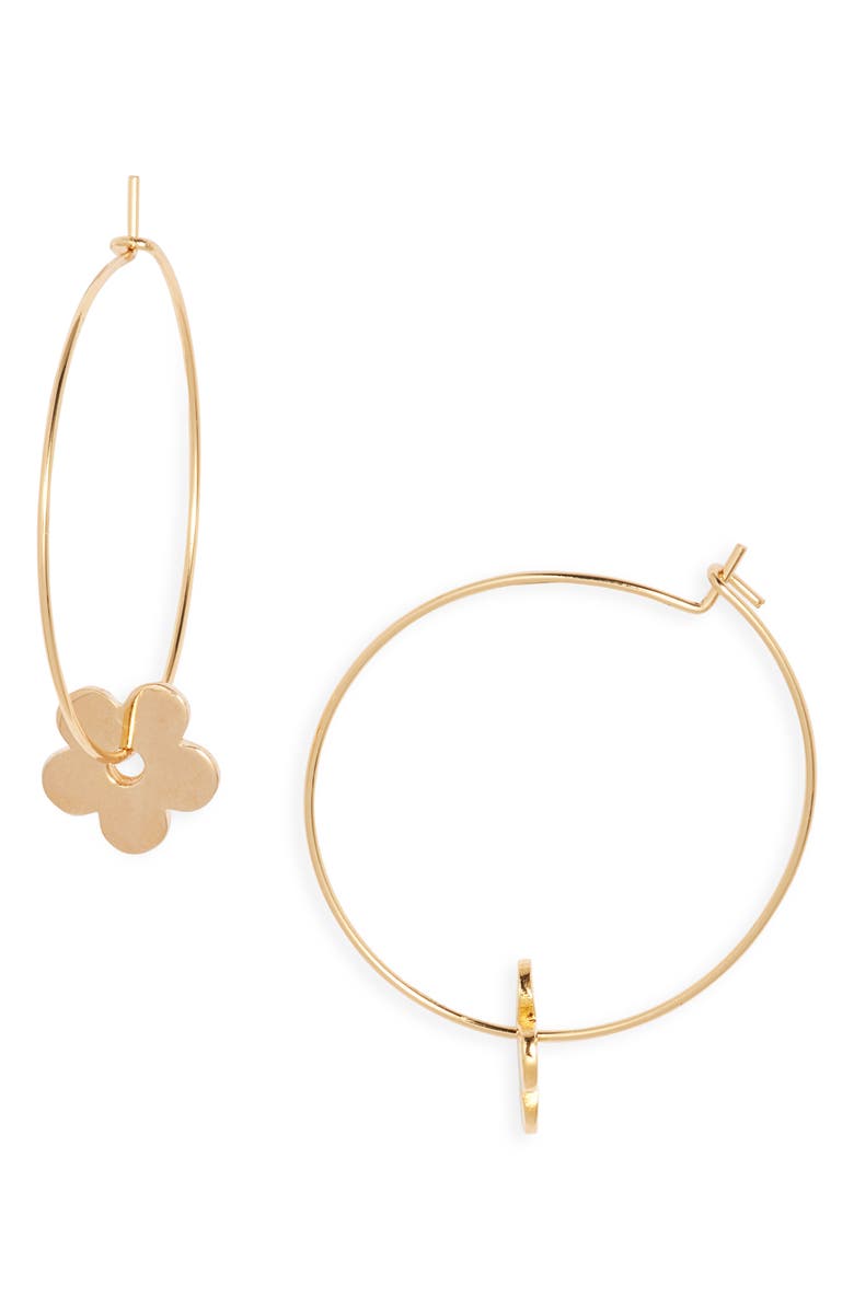 Kiara by Ki-Ele Daisy Flower Hoop Earrings, Main, color, Gold