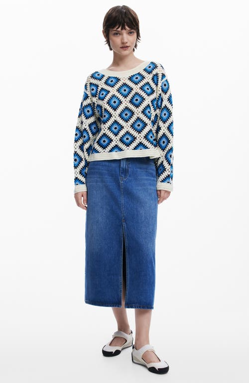 Desigual Multicolor Crochet Sweater In Blue Multi