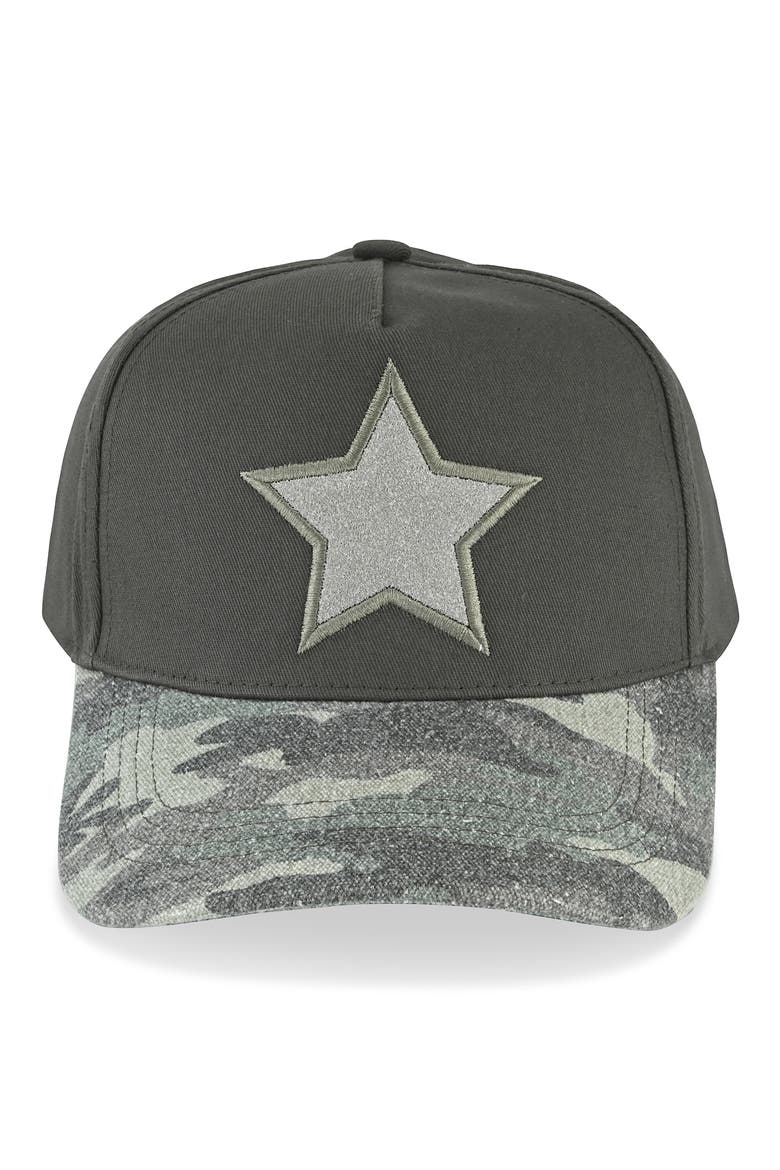 Embroidered Star Patch Baseball Cap, Main, color, OLIVE GREEN/ CAMO