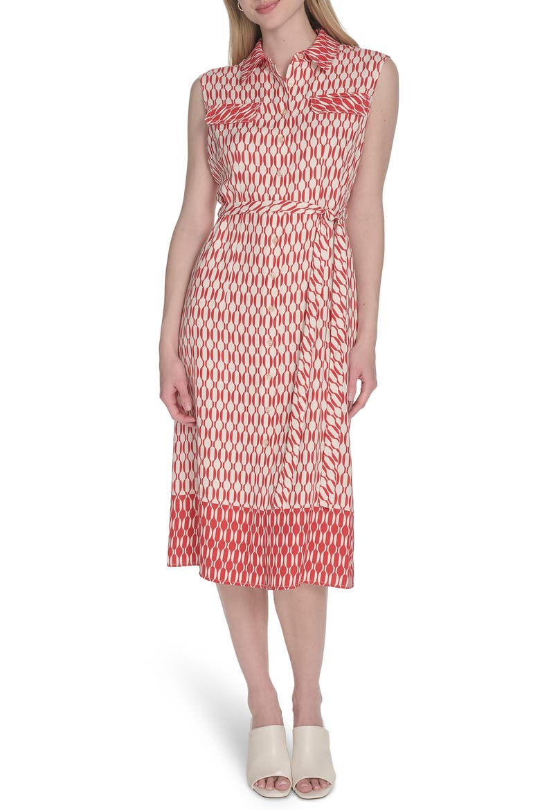 Sleeveless Midi Shirtdress, Main, color, CHILI/ ANTIQUE WHT