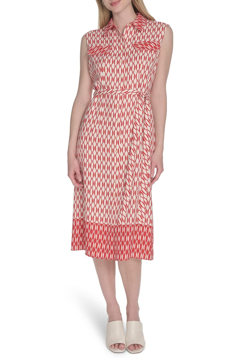 Calvin Klein Sleeveless Midi Shirtdress, Main, color, Chili/ Antique Wht