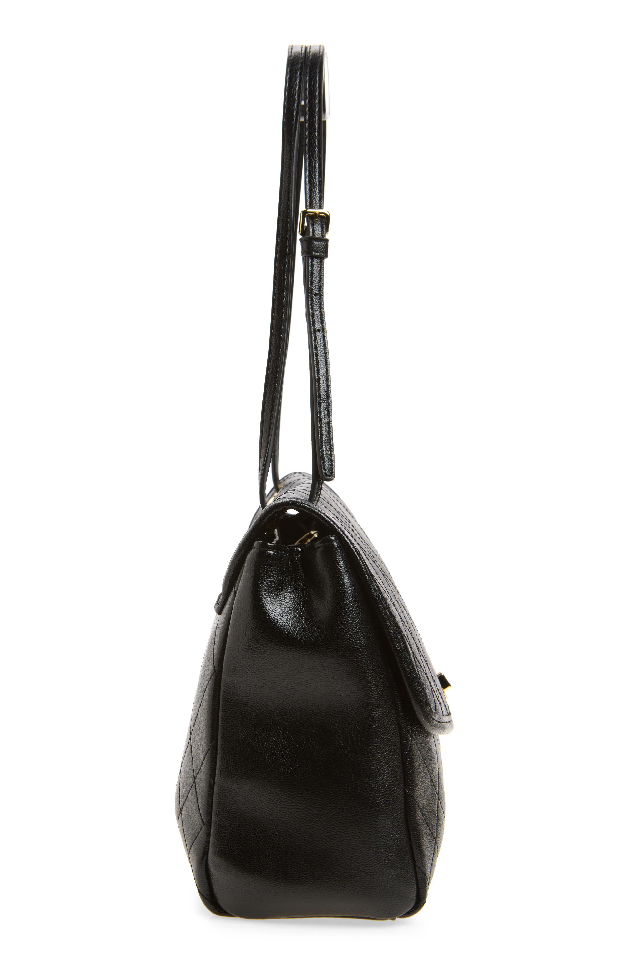 Charlie Quilted Faux Leather Shoulder Bag, Alternate, color, BLACK