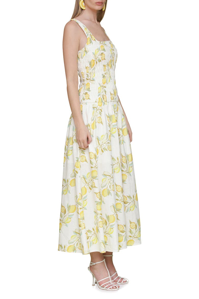 Smocked Sleeveless Fit & Flare Maxi Dress, Alternate, color, LEMON VINE