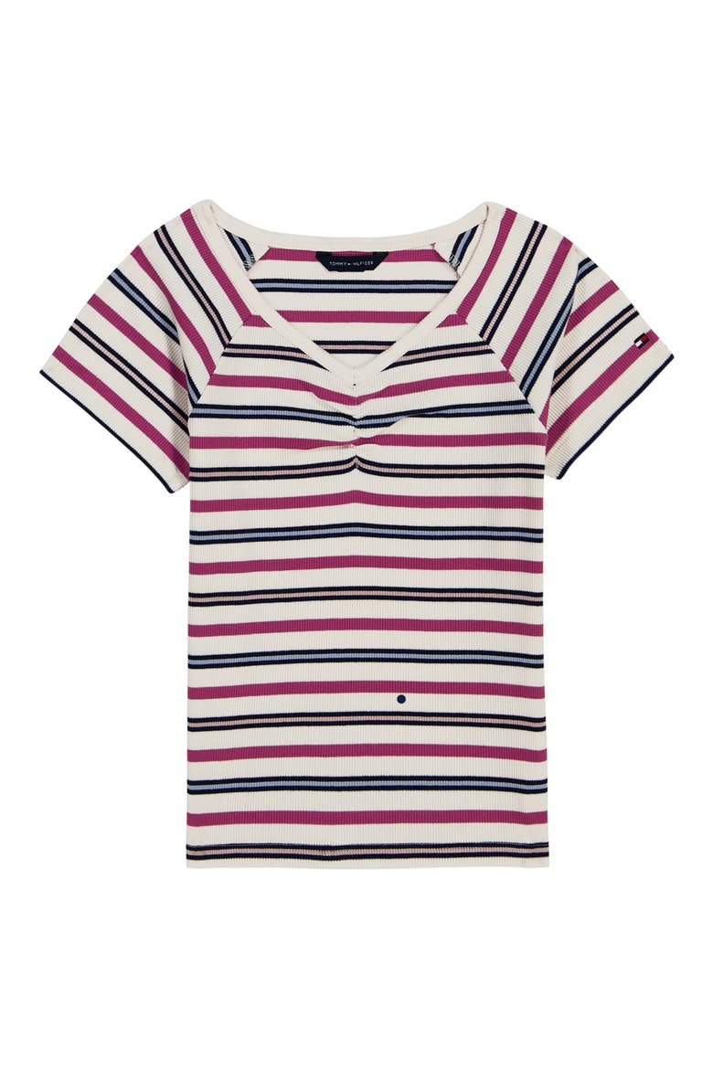 Kids' Striped Rib Ruched Raglan T-Shirt, Main, color, NATURAL